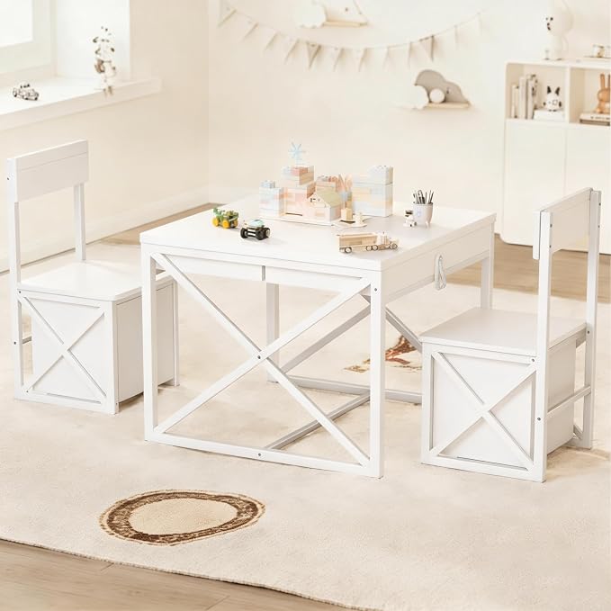INNOD Kids Table and 2 Chairs Set, 4 in 1 Toddler Activity Table and Chairs Set - Image 2