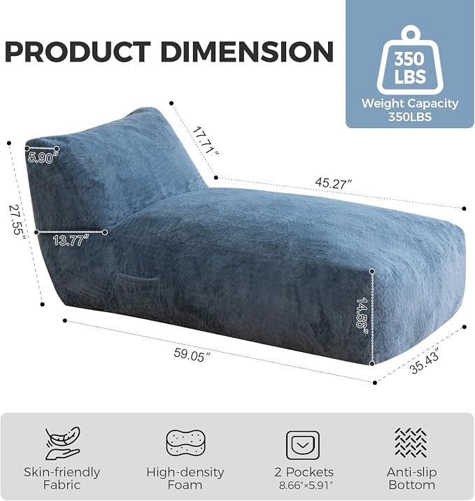 Giant Bean Bag Chair for Adults, Big Faux Fur Plush Bean Bag Lounger, Large - Image 2