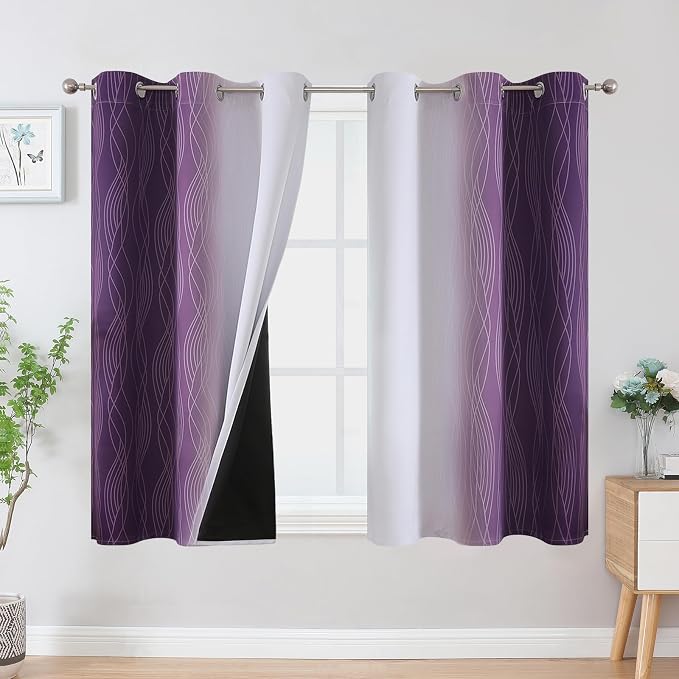 Purple and Greyish White Ombre Blackout Curtains by ESTELARTEXTILER