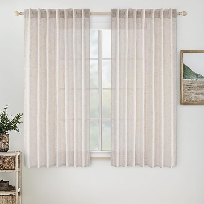 MIULEE White Linen Curtains 52x54 Inch Length 2 Panels by MIULEE