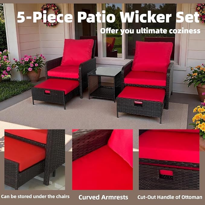 5 Pieces Outdoor Patio Wicker Chairs - Image 5