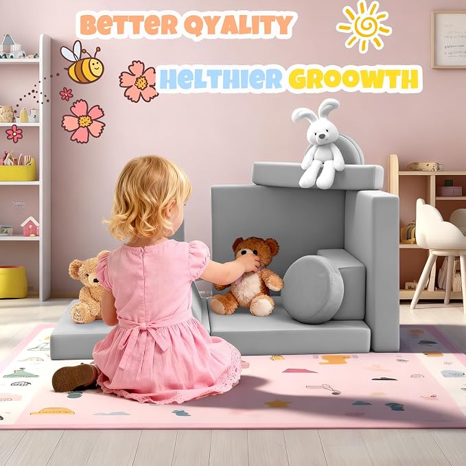 12 Pcs Modular Kids Play Sofa Convertible Foam Floor Mat and Play Fortress - Image 5
