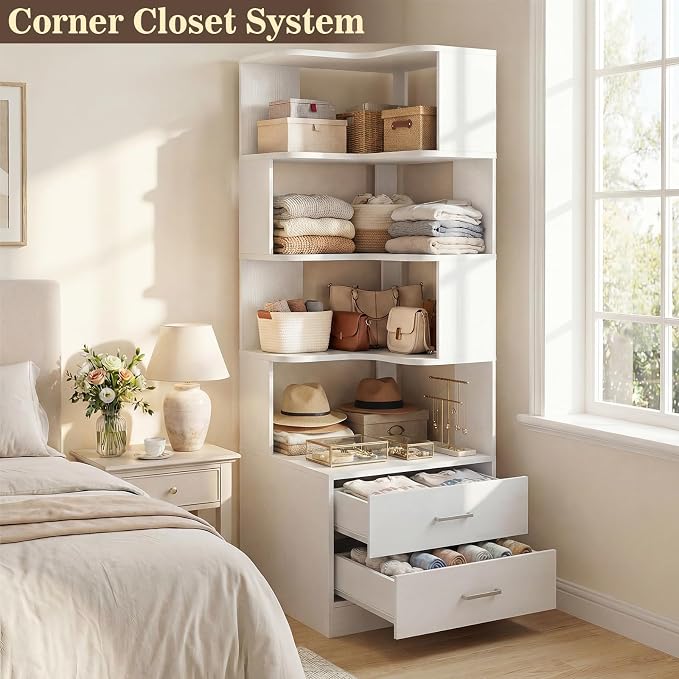 Armocity Corner Bookshelf with Drawers, 7 Tier Corner Book Shelf Display - Image 6
