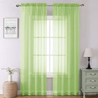 Lime Sheer Curtains for Living Room 90 Inches Long 2 Panels, Solid Color Voile by Lecloud