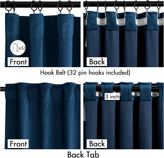 MIULEE Velvet Curtains 50W x 96L 2 Panels Navy Blue Blackout Curtains | Luxury - Image 3