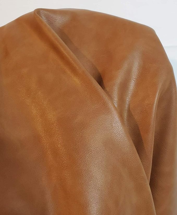 NAT LEATHERS | Tan Cognac 2 Tone Soft Faux Vegan Leather PU | 2 Yards Cut by - Image 5