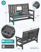 SERWALL Outdoor Bench with Cup Holder, Oversized 58" HDPE Porch Bench Suitable - Image 2