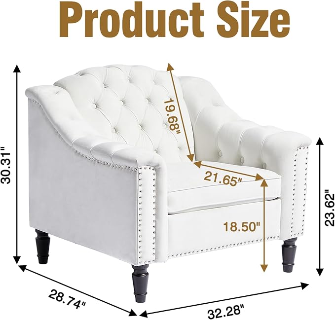LEVNARY White Velvet Chair for Bedroom, Upholstered Sofa Chair - Image 2