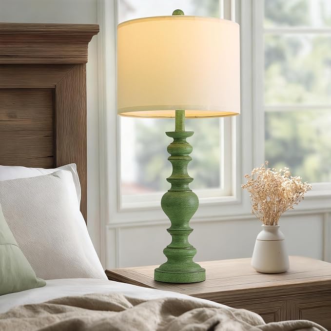 BOBOMOMO 27" Sage Green Table Lamps Set of 2, Large Farmhouse Resin Lamps - Image 5