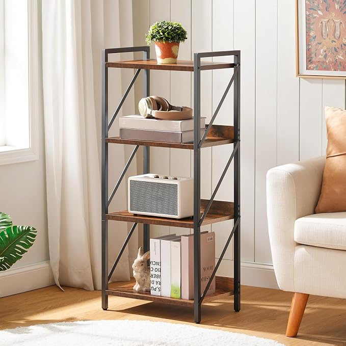 HOOBRO Bookshelf, 4-Tier Industrial Bookcase, Book Shelf Storage Organizer - Image 5