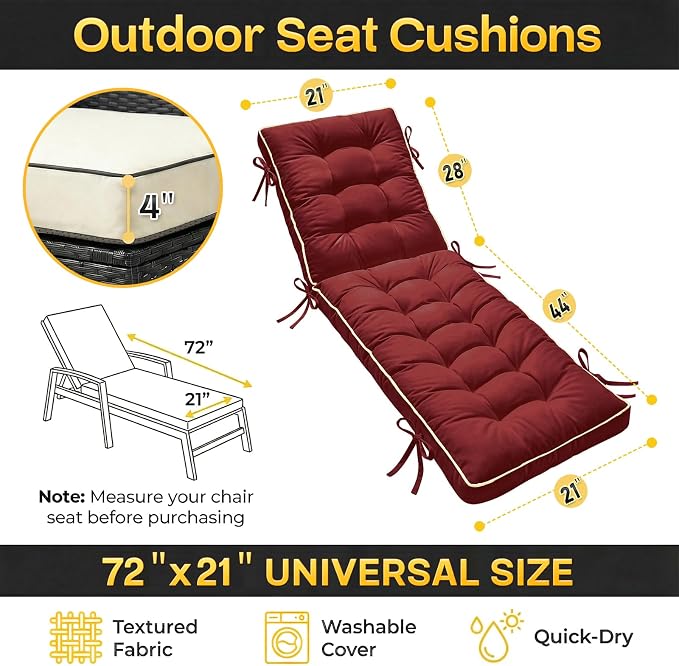 2 Pack 72x21 Inch Folding Chaise Lounge Cushion Quick Dry - Image 7