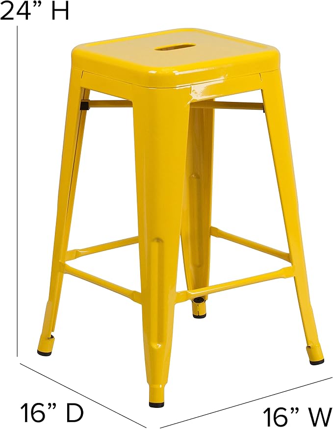 Flash Furniture Kai Commercial Grade 24" High Backless Yellow Metal - Image 3