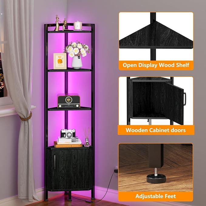Furnulem Corner Shelf, 5-Tier Corner Cabinet - Image 6