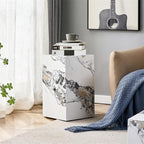 End Table, Side Table Living Room Table, Faux Marble Sofa Couch White Bedside - Image 3