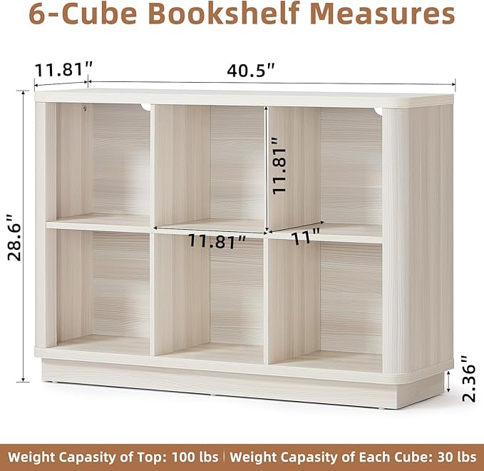 Joaxswe 6 Cube Bookcase, Wood Low Floor Standing Bookshelf - Image 2