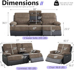 Power Recliner Sofa Set, Corduroy & Leather Fabric Reclining Sofa Couch - Image 2