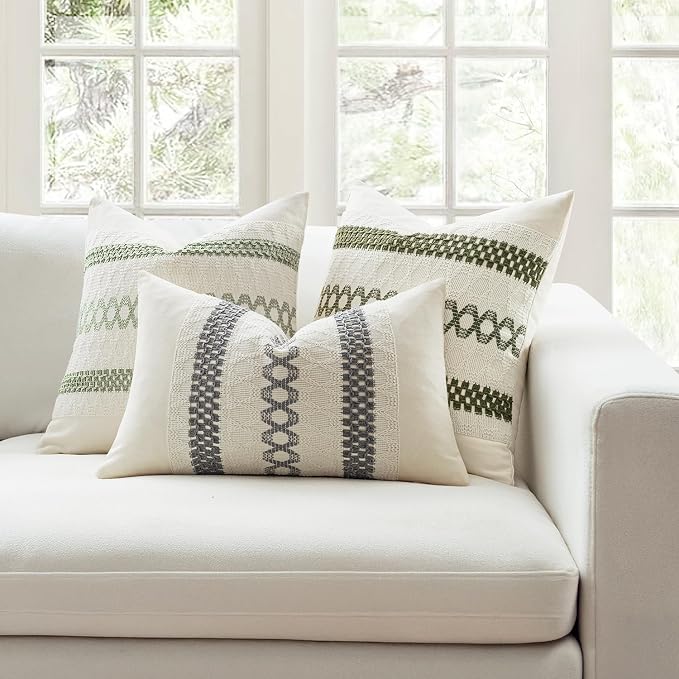 MIULEE Set of 2 Gray Boho Decorative Lumbar Pillow Covers 12x20 Inch | - Image 3