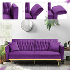 70” Velvet Futon Sofa Bed with 2 Pillows and Adjustable Armrests, Convertible - Image 4