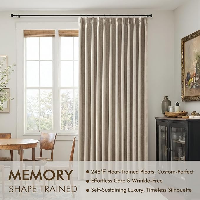 MIULEE Sand Pinch Pleated 100% Blackout Linen Curtains 40x108 Inches | Room - Image 3