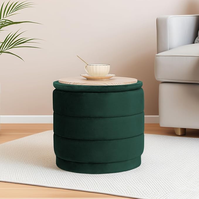 15" Upholstered Round Velvet Ottoman by CAIPINFUL