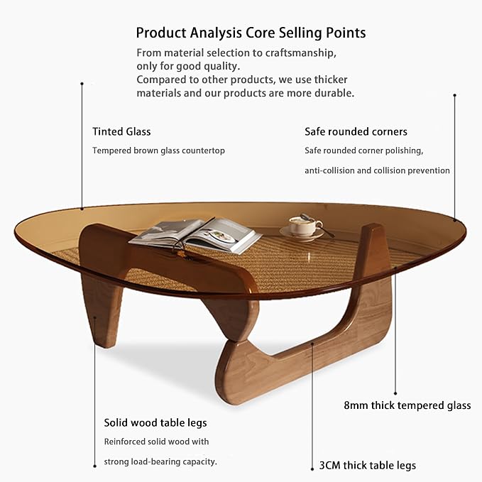 EASYSOUL Modern Glass Coffee Table, 44.88" D x 32.28" W x 15.75" H, Abstract - Image 7
