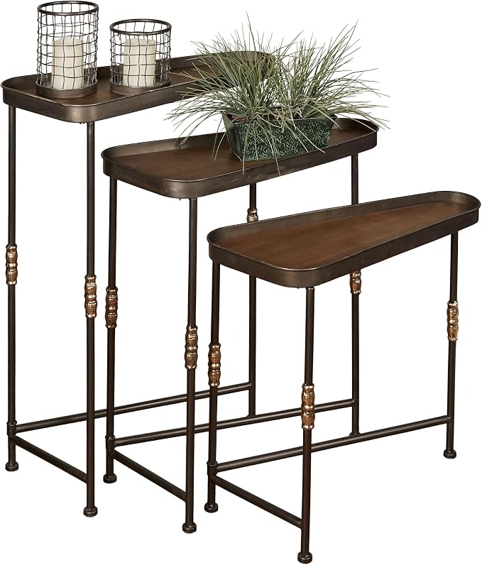 Bronwyn Metal and Wood Nesting Tables Dark Bronze Finish 28, 30.5 and 36 Inches by TouchofClass