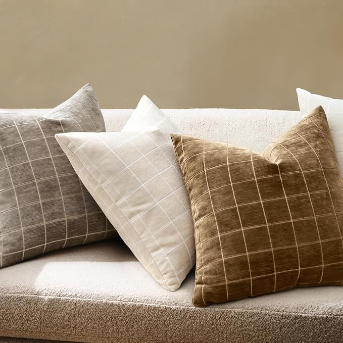MIULEE Decorative Chenille Check Throw Pillow Covers Vintage Plaid Couch - Image 3