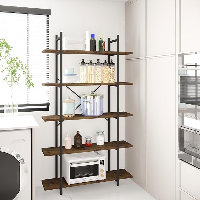 5 Tiers Bookshelf Organizer Industrial Shelf, Modern Open Display Storage - Image 5