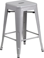 Flash Furniture Lily 4 Pack Commercial Grade 24" High Backless Silver Metal - Image 8