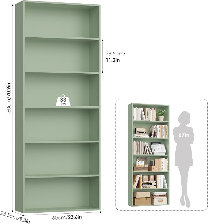 FOTOSOK 6-Tier Open Bookcase and Bookshelf, Freestanding Display Storage - Image 3