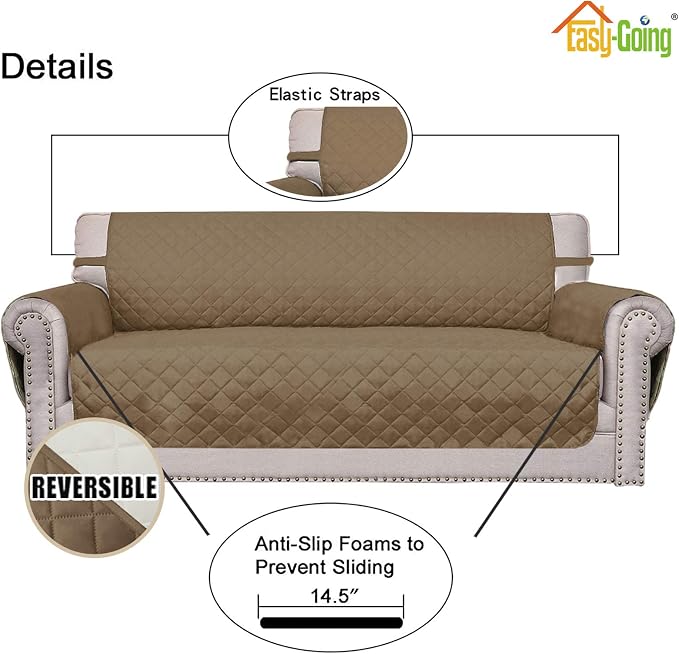 Easy-Going Reversible Couch Cover, 2 Cushion Sofa, Camel/Ivory | Oversized - Image 3