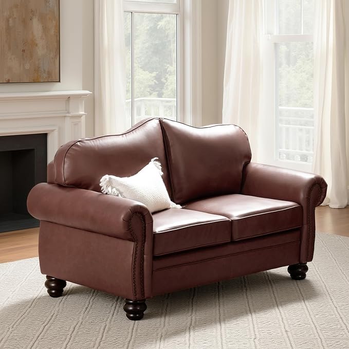 60" Wide Genuine Leather Chesterfield Loveseat, 2 Seat Leather Sofa - Image 3