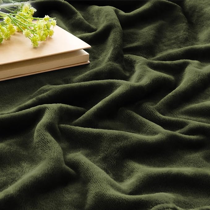 BEDELITE Fleece Blanket Soft Plush Twin Size Blanket Olive Green 60"x80" | - Image 4