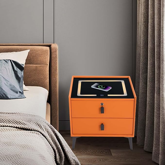 Smart Nightstand w/Fingerprint Lock Drawers, Smart Bedside Table w/USB Charging - Image 4