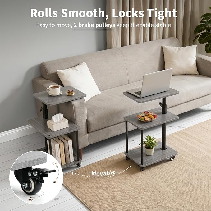 Swivel Side Table for Small Spaces, Adjustable Height End Table for Different - Image 4