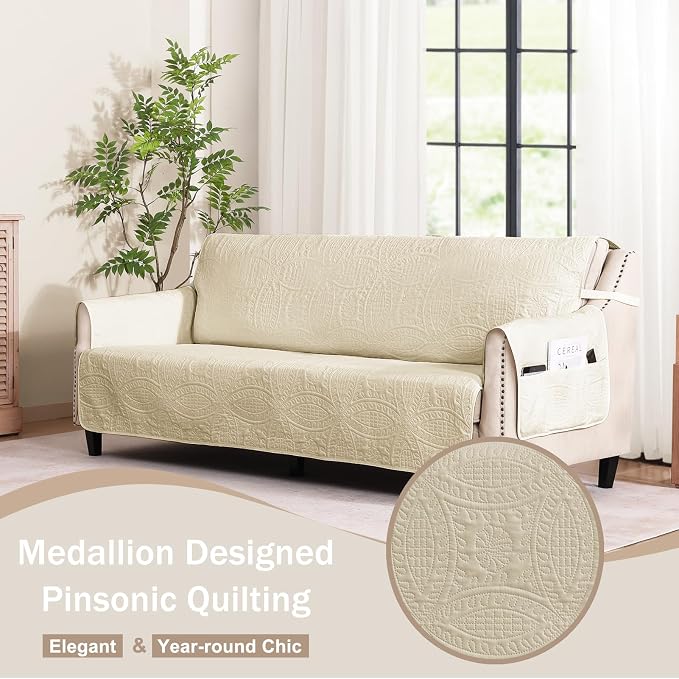 Soft Quilted Couch Cover with Pockets - Image 2