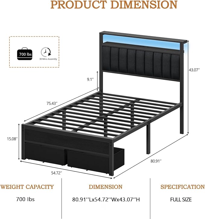 Furnulem Full Size Bed Frame - Image 2