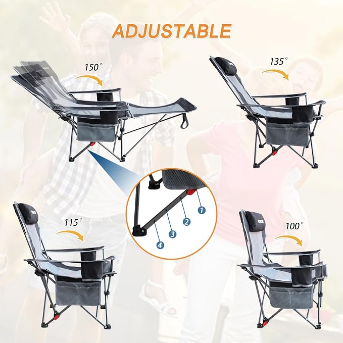 Reclining Camping Chair with Removable Footrest Lounge Chair with Headrest - Image 4