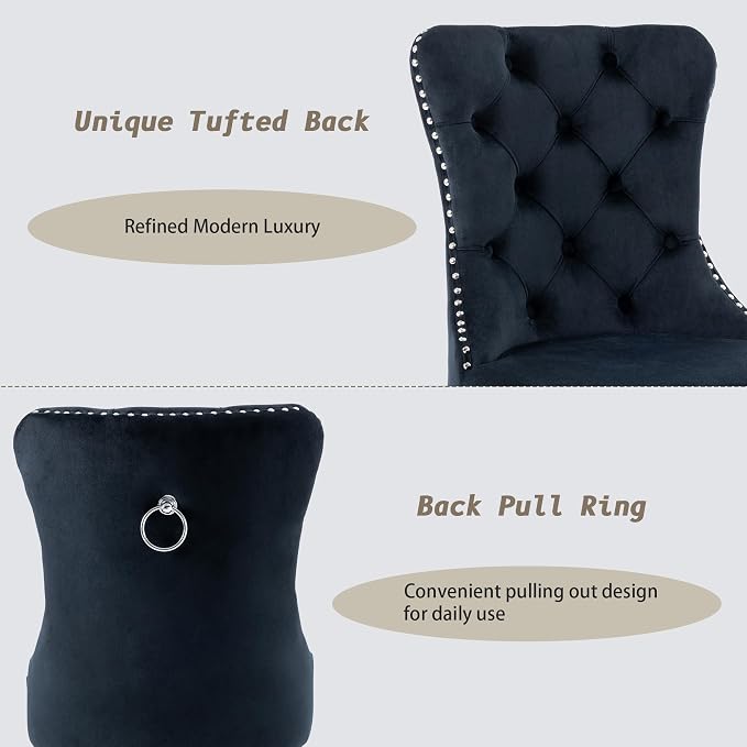 KCC Velvet Dining Chairs Set of 6, Upholstered High-end Tufted Dining Room Chair - Image 5