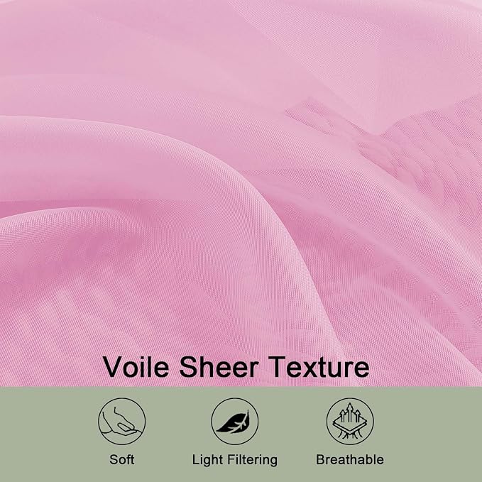 Pink Sheer Curtains 72 Inches Long 2 Panels Set, Transparent Voile Sheer Curtain - Image 6
