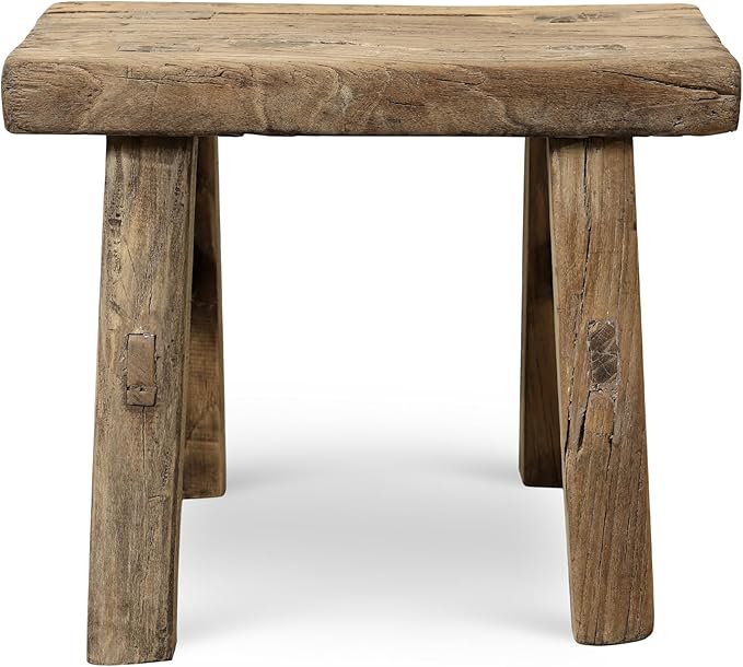 Artissance 11" W Rectangular Natural Wood Vintage Mini Stool by Unknown