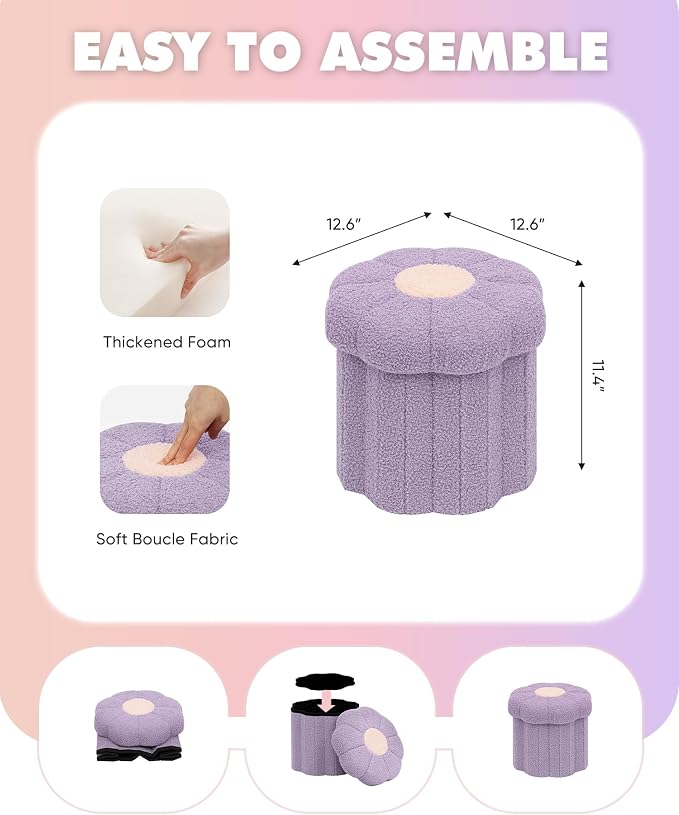 B FSOBEIIALEO Storage Ottoman Foldable, Sunflower Shaped Small Footrest - Image 3