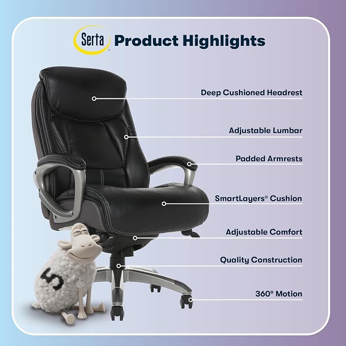 Serta Lautner Executive Home Office Desk Chair, Ergonomic High-Back - Image 3