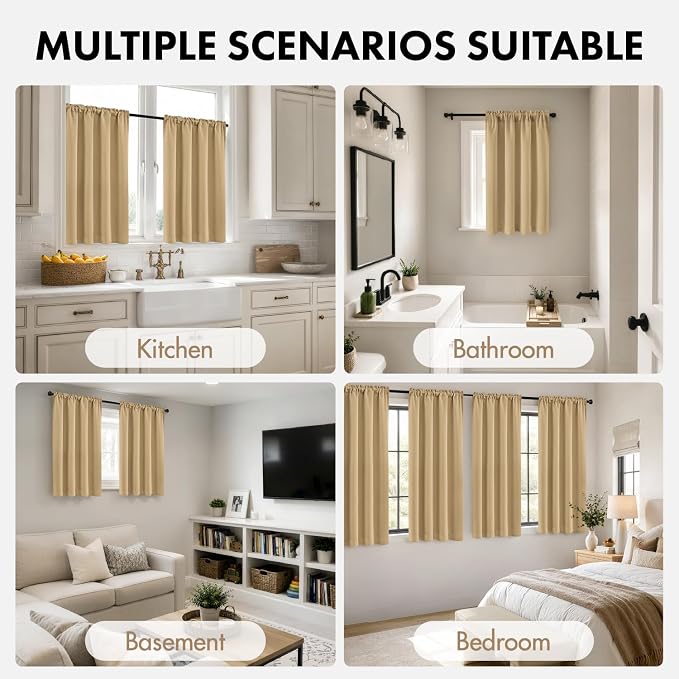 MIULEE 4 Panel Set Short Bedroom Blackout Curtains 54 Inch Long Dark Beige | - Image 5