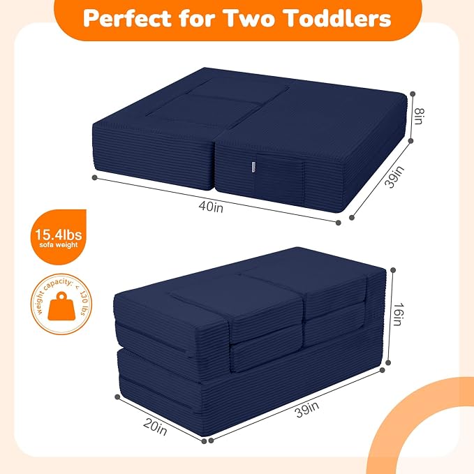 MeMoreCool Modular Kids Couch, Corduroy Play Toddler Couch - Image 3