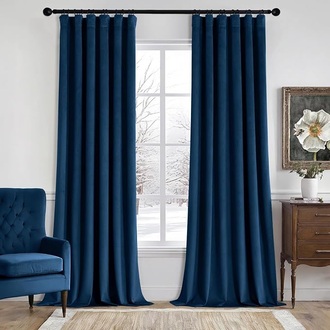 MIULEE Velvet Curtains 50W x 84L 2 Panels Navy Blue Blackout Curtains | Luxury by MIULEE
