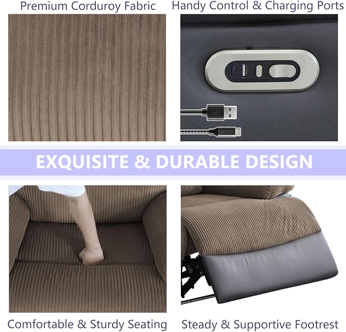 Fabric Power Reclining Sofa Set, Living Room Furniture Sets, Recliner Loveseat - Image 5