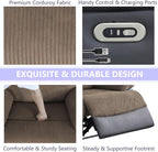 Power Recliner Sofa Set, Corduroy & Leather Fabric Reclining Sofa Couch - Image 4