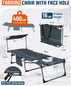 KingCamp Lounge Chair with face Hole & Canopy Shade, 400LBS Folding Portable - Image 2