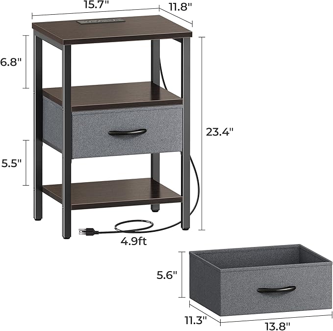 SUPERJARE Nightstand Set of 2, Bed Side Tables - Image 3